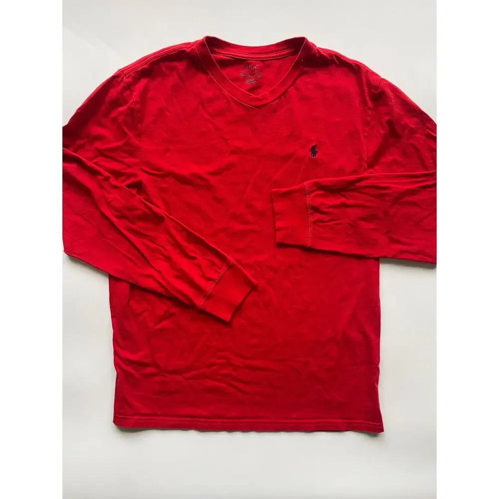 Boy's Ralph Lauren Basic Red Long Sleeve T-shirt Size YXL 18-20